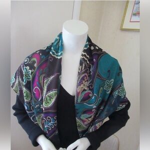 Chico’s Teal Paisley Scarf Wrap Boho Floral Lightweight Made in USA